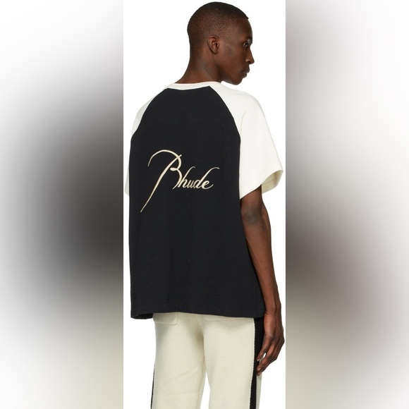 Rhude Black & Off-White Piqué Raglan T-Shirt - Picture 3 of 13